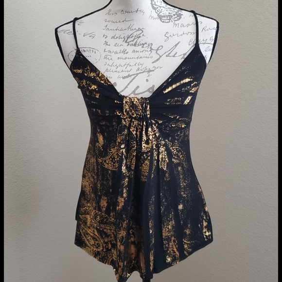 Body Central Tops - Black and foil gold slinky tank top Small